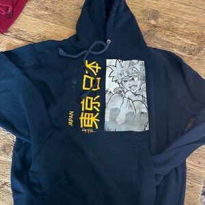 Ring of Fire Blue Hoodie with Anime Graphic.     A
